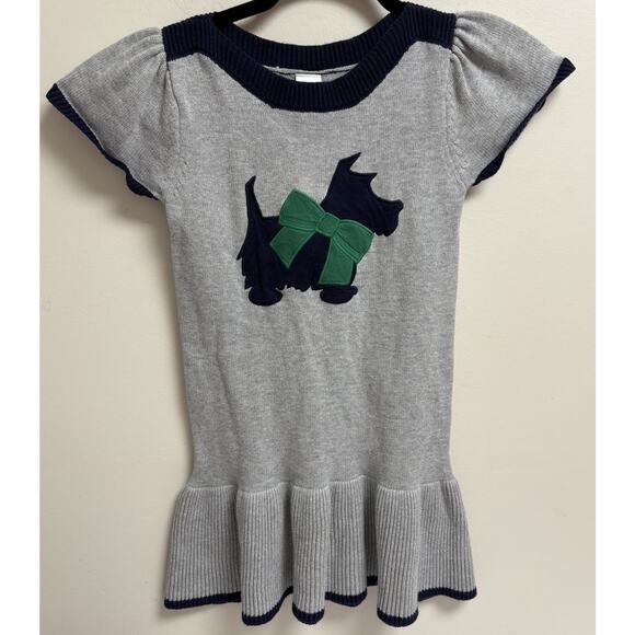 Gymboree Girls Sweater Dress Size 8 Gray Knit Scottie Dog Green Bow Winter - Picture 1 of 5